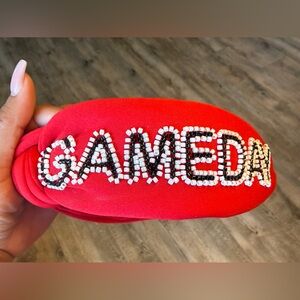 Embellished Red Headband with Beaded 'GAMEDAY' Detail
